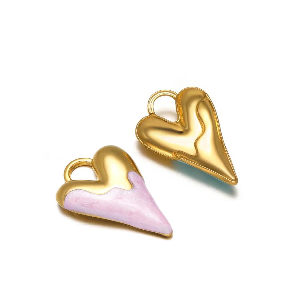5pcs Stainless Steel Fresh Color Enamel Heart Charms Medal Pendants for DIY Jewelry Making Lovers Necklace Findings Supplies