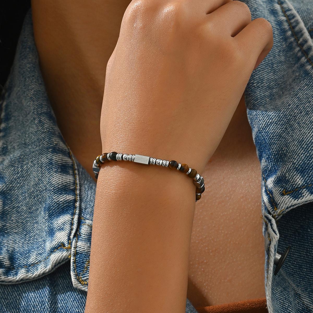 

2025 новый ретро-браслет из натурального камня с бусинами, персонализированный высококачественный универсальный браслет, оптовая продажа ювелирных изделий