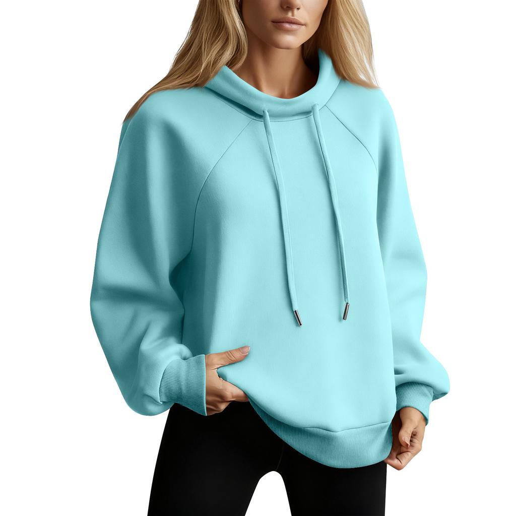 Damen Stehkragen Sweatshirt Oversized Rollkragen Kordelzug Pullover Langarm Oberteil