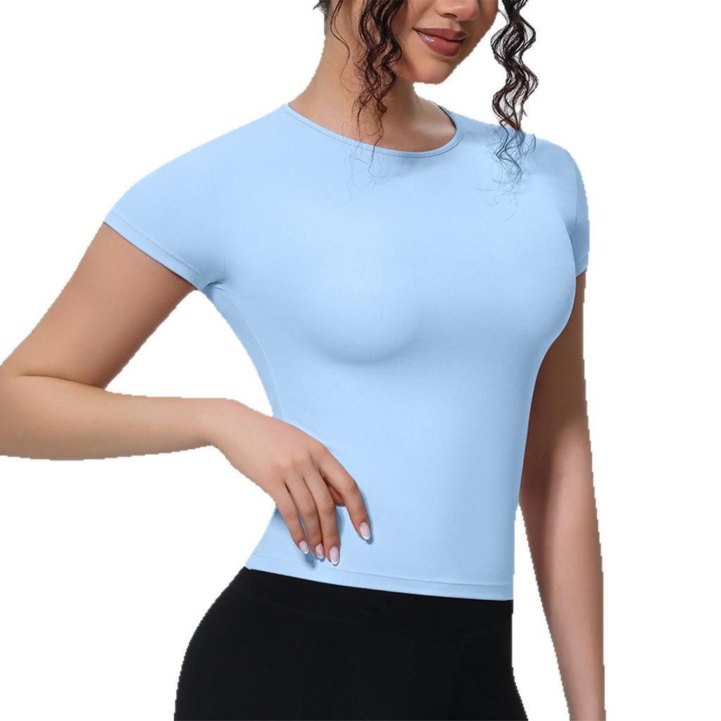New-style Sports-inspired, Figure-hugging, Short-sleeved, Breathable Yoga T-shirt for Running, Training and Fitness – Women’s Top
