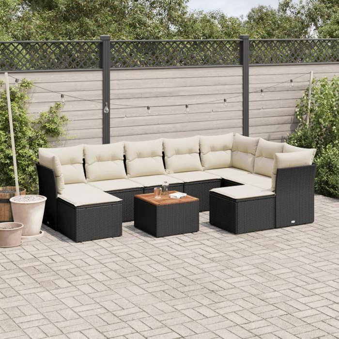 VidaXL Salon de jardin 10 pcs avec coussins noir résine tressée 3223963