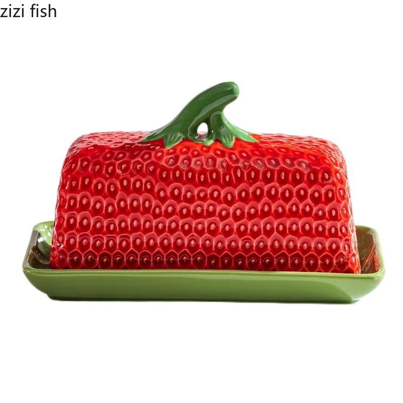 Erdbeere Keramik Butterplatte Käseplatte Butterdose Sushiplatte Küchenvorratsglas Essstäbchen Löffel Gabel Vorratsglas