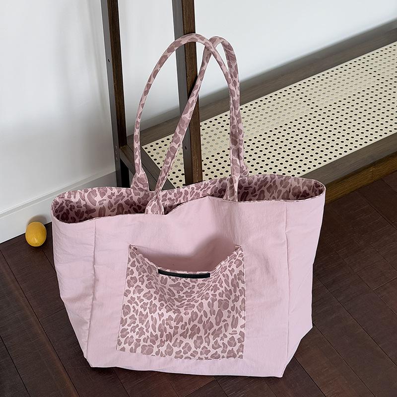 Retro Leopard Tote Handbags for Women College Girls Class Book Shoulder Bags Casual Double-sided Female Large Shopping Bag