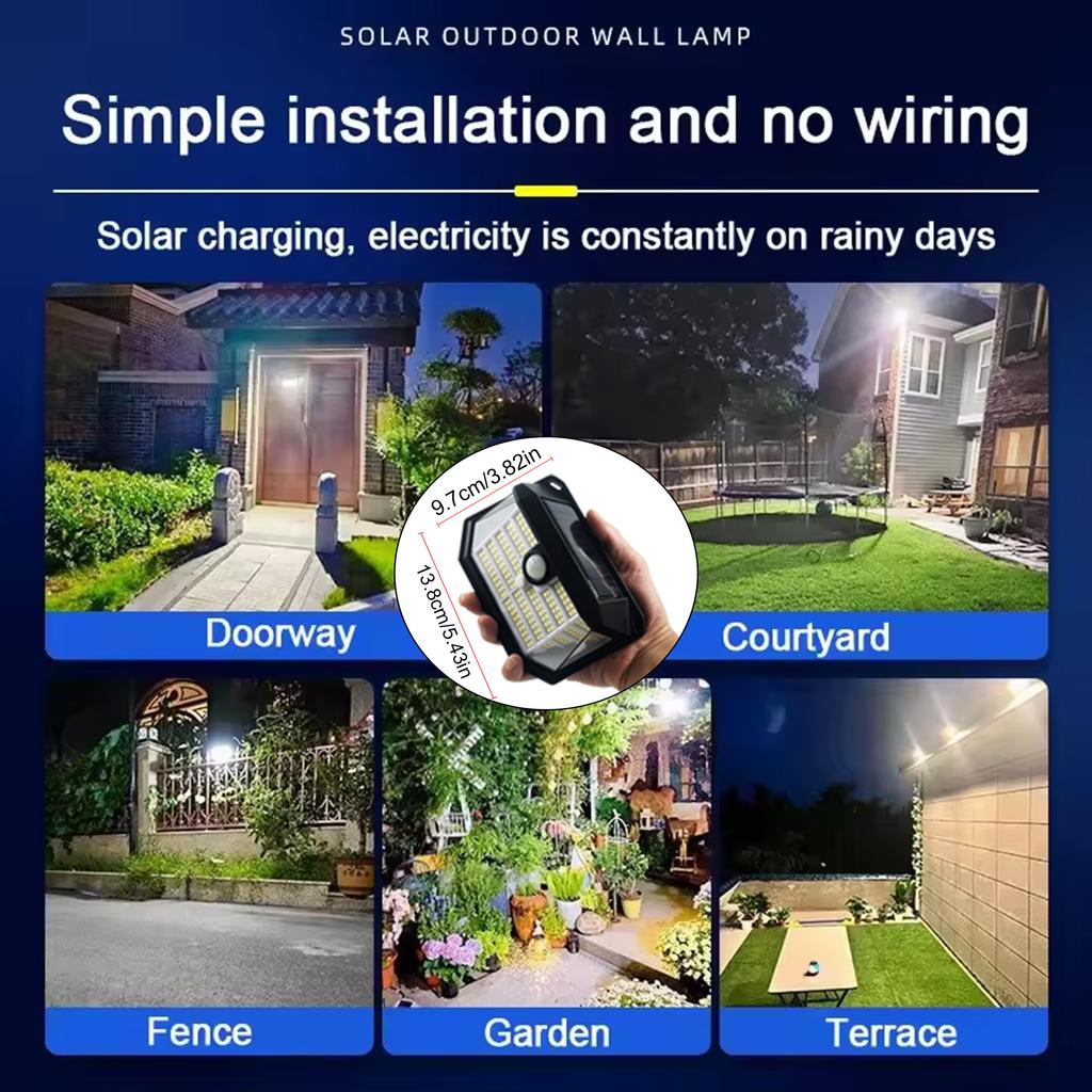 3-Sided Solar Powered Motion Sensor IP65 Waterproof Solar Light 3 Modes Wall Lamp 230 LED Solar Lights Outdoor for Outside Porch