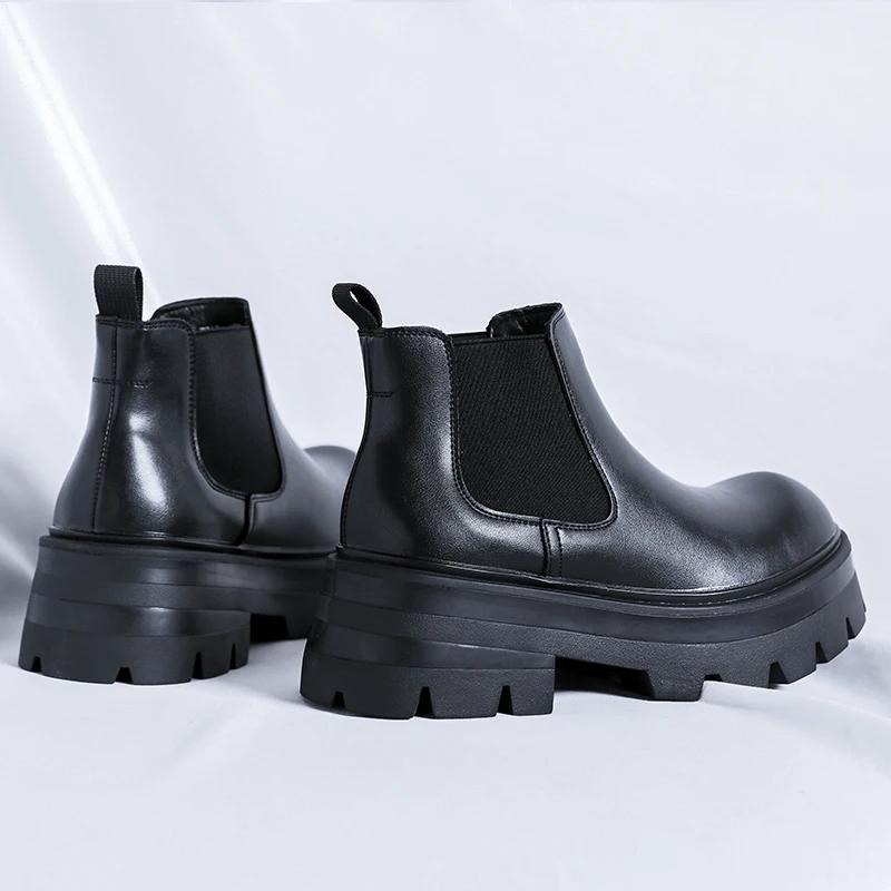 Luxury Brand Mens Chelsea Boots High Quality British Style Casual Leather Ankle Boots for Men Thick Bottom Design High Top Boots