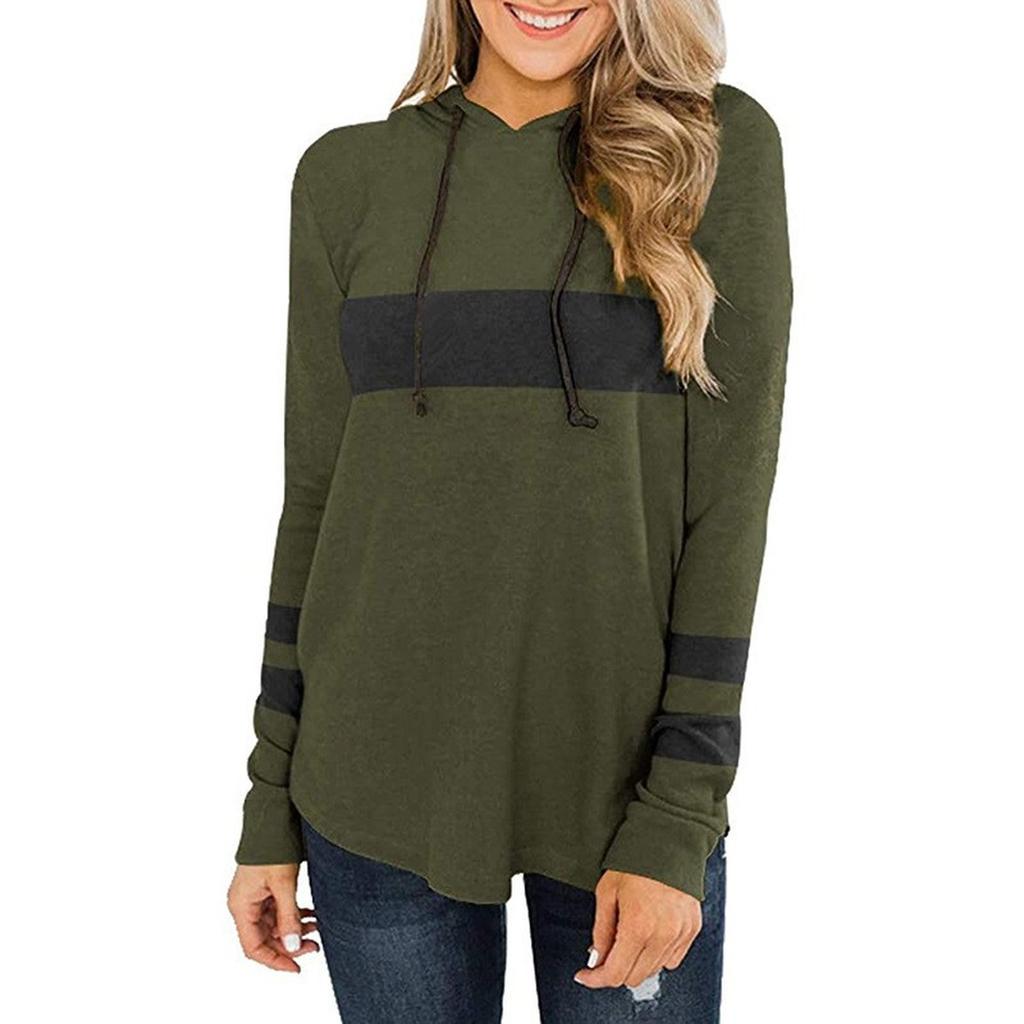 Women's Loose Comfortable Fashionable And Casual Long Sleeved Patchwork Hooded Top