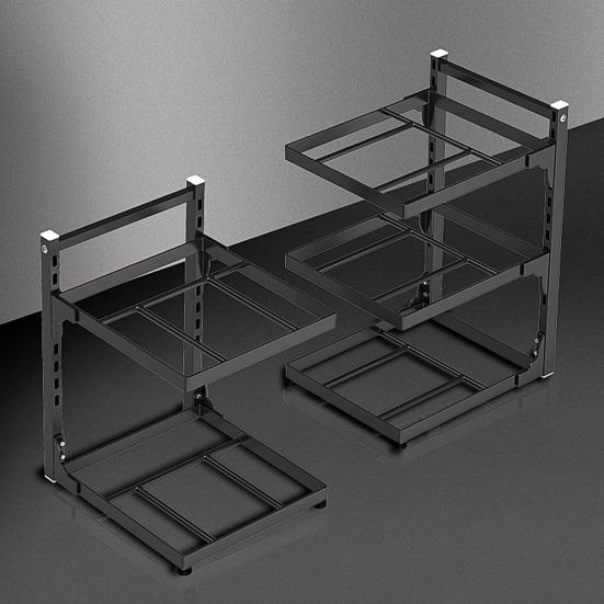 Kitchen Storage Shelf Pot Organizer with Guardrail Strong Load-bearing Rustproof Corrosion Resistant Pot Stand Multi-layer Shelf