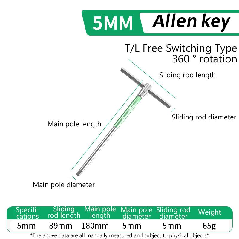 T/L 2/2.5/3/4/5/6/8/10Mm Torx Screwdriver T Type Allen Hex Wrench Chrome T-Shaped Hand Tool Extended T-Socket Wrench
