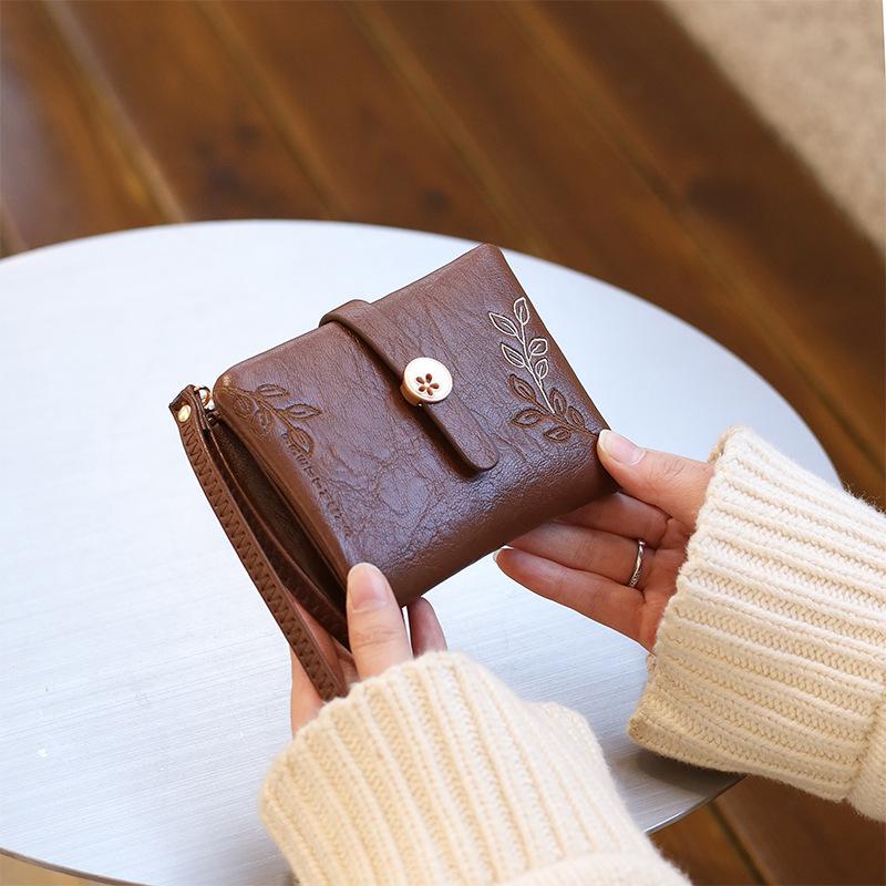 

Ladies Mini Key Bag Girls Change Multi Slot Folding Wallet темно-коричневого кольору