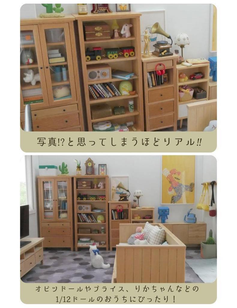 moin moin Miniature Shelf Furniture Set Scale Open Rack Drawer Shelf Trinket Box Movable Cafe Single Retro Antique Natural Brown Wood Wooden Doll