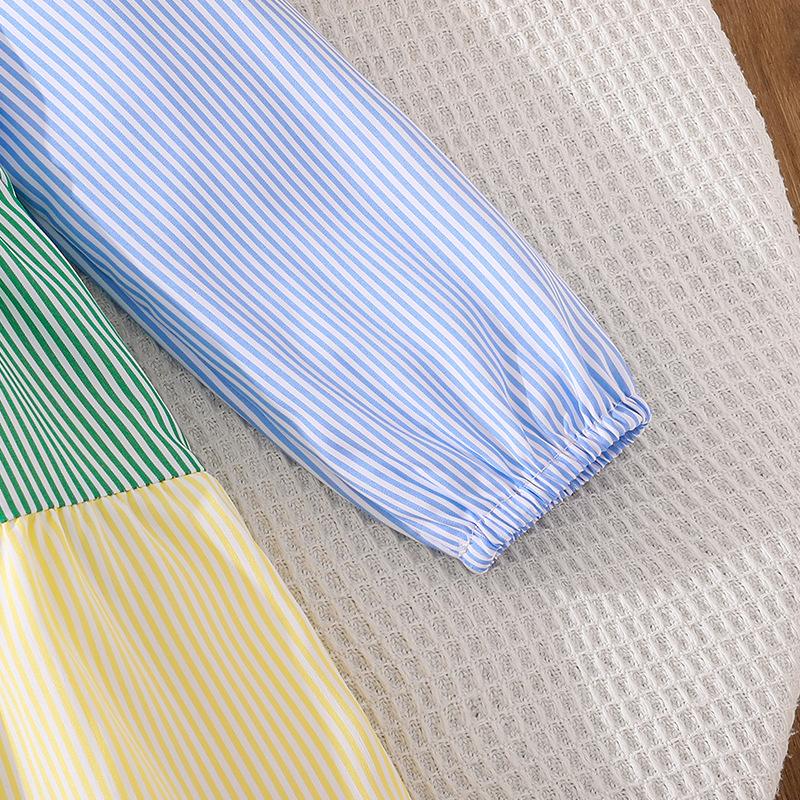 Mädchenkleid Kinderbekleidung Herbst Neue Mode Regenbogenfarben Passend Lässig Gestreift Bedruckt Langärmeliges Kleid