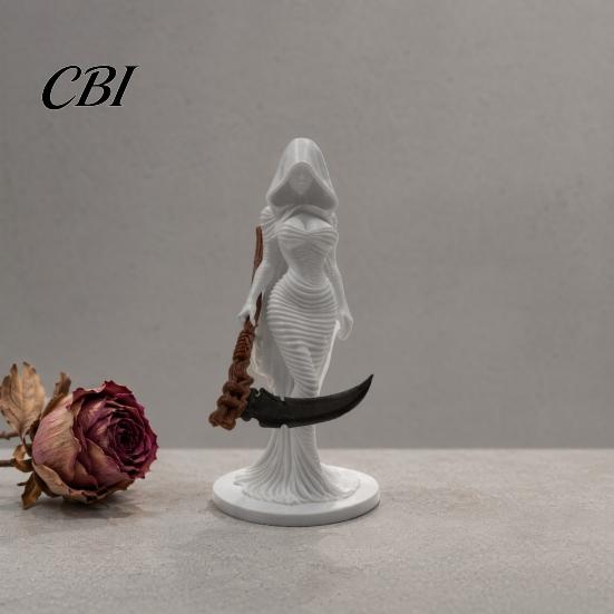 Halloween Women Figurine 3D Printed Hooded Woman Statue, Gothic Grim Reaper Figurine, Table Decoration Party for Home Office Desk Shelf