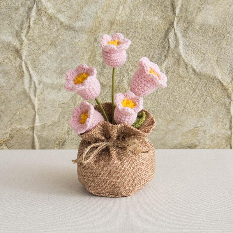 2025 Knitted Flowers Potted Cute Crochet Flowers Knitting Flower Wedding Guest Gift Crochet Rose Sunflower Table Decor