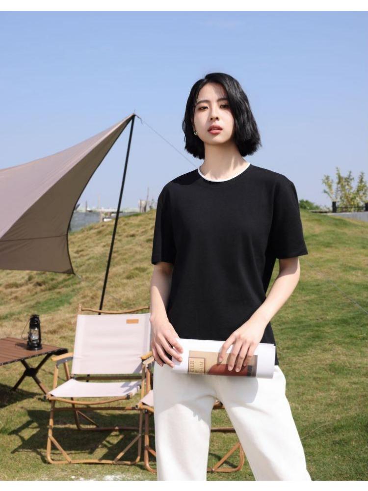 Minimalist Summer Crew Neck Tops Unisex T-shirt  Solid Color Unisex Lightweight T-shirt for Women and Men YG-247