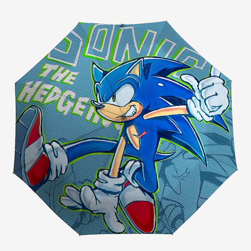 

1pc Sonic Artwork Automatic Folding Umbrella - Compact 8-Rib Design, Durable Plastic & Iron, Daily Use F104047