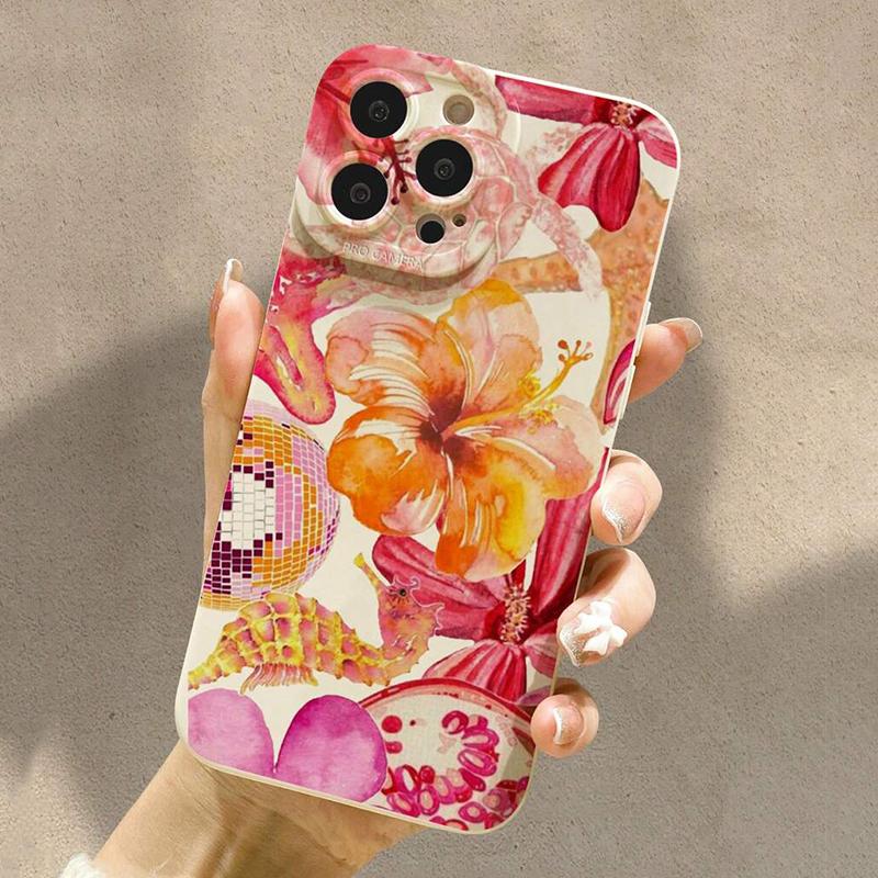 

Minimalist Pink Hibiscus Flower Pattern Phone Case For iPhone 16 15 14 13 12 11 Pro Max XS X XR 7 8 Plus SE 2020 2022 16e Cover iPhone 13 mini