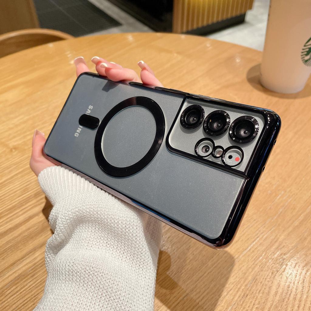 Suitable for Samsung S25 Ultra MagSafe Mobile Phone Case S24 Plating Transparent Note20 Lens Film Soft Case