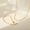 Minimalist Titanium Steel Choker Necklace Fashion Versatile Women Necklace Gold Bracelet Jewelry Set