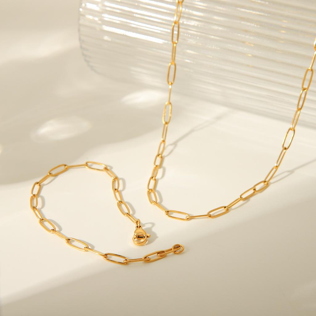 Minimalist Titanium Steel Choker Necklace Fashion Versatile Women Necklace Gold Bracelet Jewelry Set