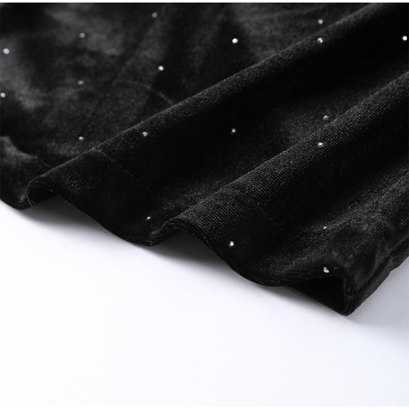 Velvet Diamond Decorated Black Blazer Woman Loose V-neck Suit Coat Fashion Casual Full Sleeve Solid Jacket Commute Spring Autumn