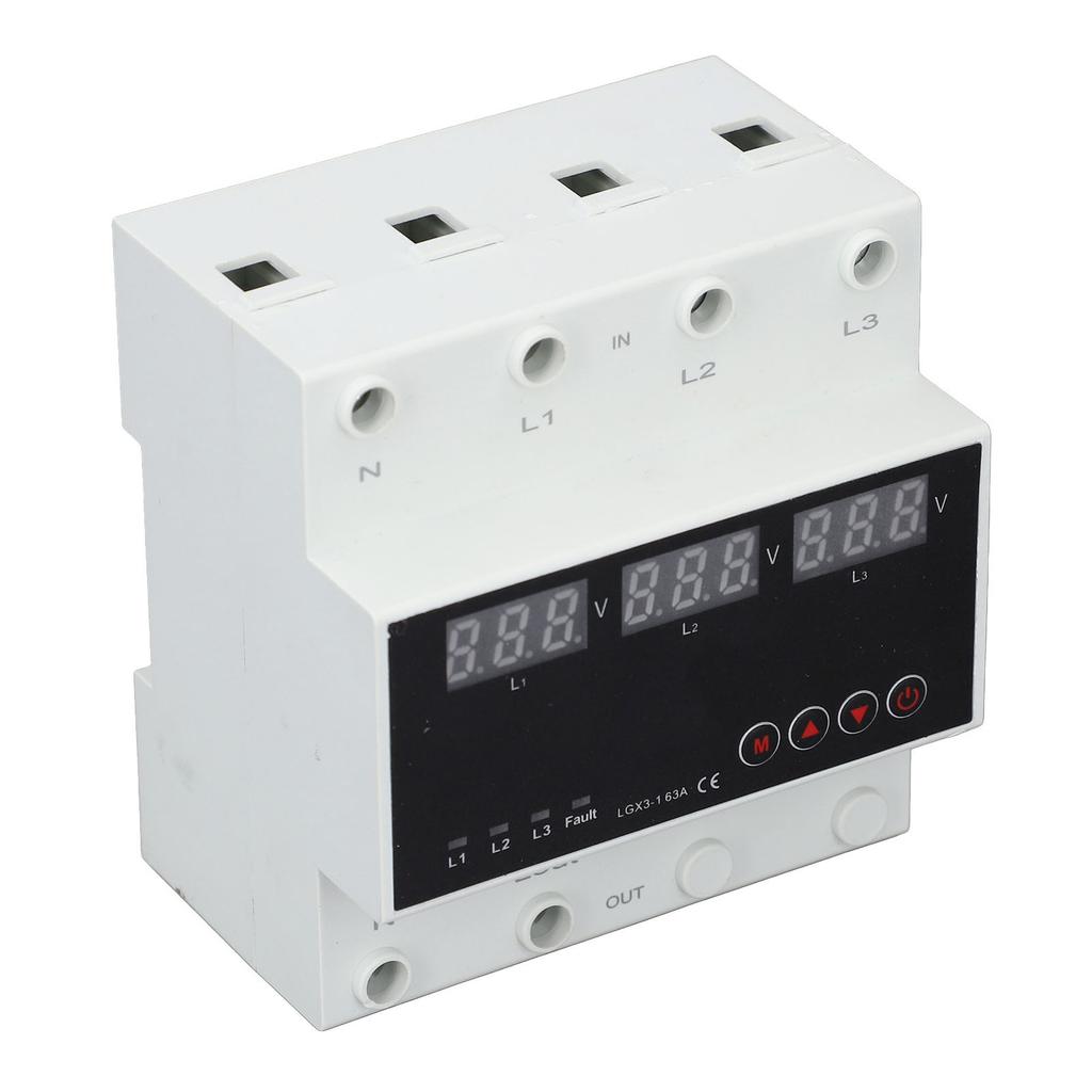 Automatic Transfer   DIN Rail Mounted 3 Phase   LED Display Under Over Voltage Protector