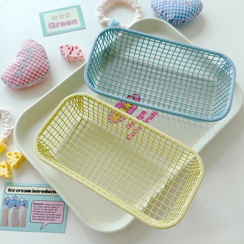Simple Cry Iron Art Storage Basket Office Desktop Miscellaneous Items Organizer Box Korean Sle Pure Color Home Storage Basket