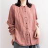 Cotton Linen Shirt Literary and Retro Style Women's Loose Round Neck Shirt Casual Thin Coat Close-up Sleeve Top Spring and Autumn