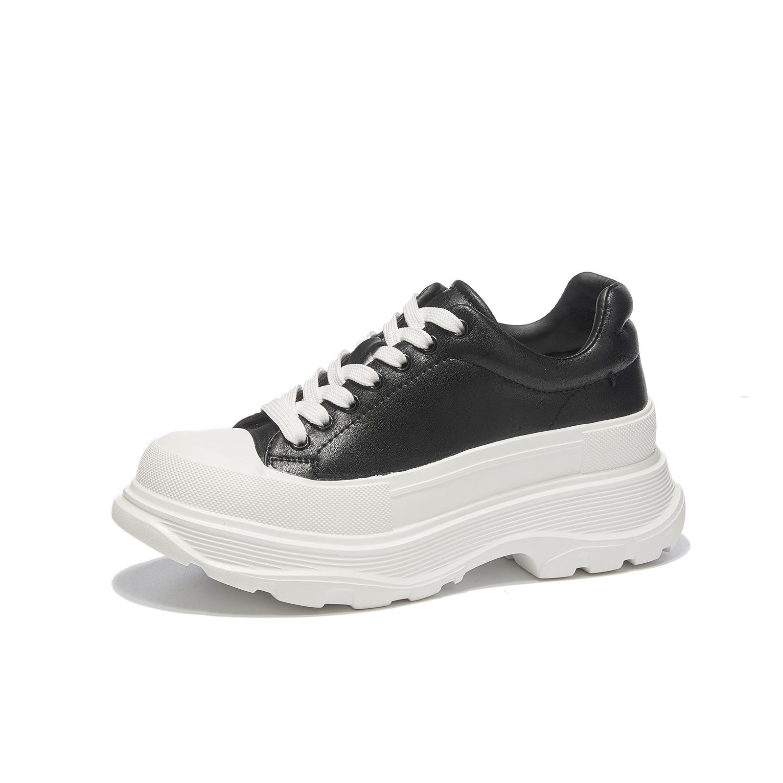 

Кожаная платформа белые туфли женские весенние новые на шнуровке спереди легкие увеличивающие рост туфли-маффины универсальные повседневные кеды 40 чёрный