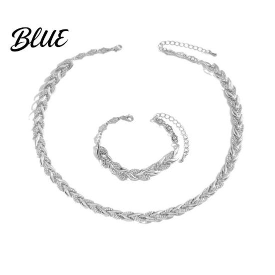 Necklace Bracelet Combo 2Pcs/Set Women Jewelry Set Leaves Shape Rhinestone