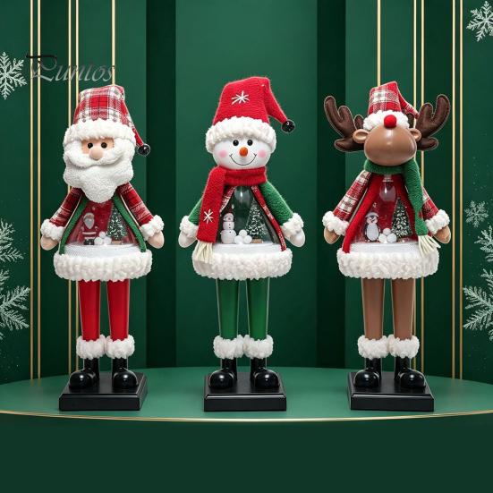 Christmas Village Display Pieces LED Lighted Figurine, Swirling Glitter Santa Claus Elk Snowman Unique Presents for Friends Decoration with
