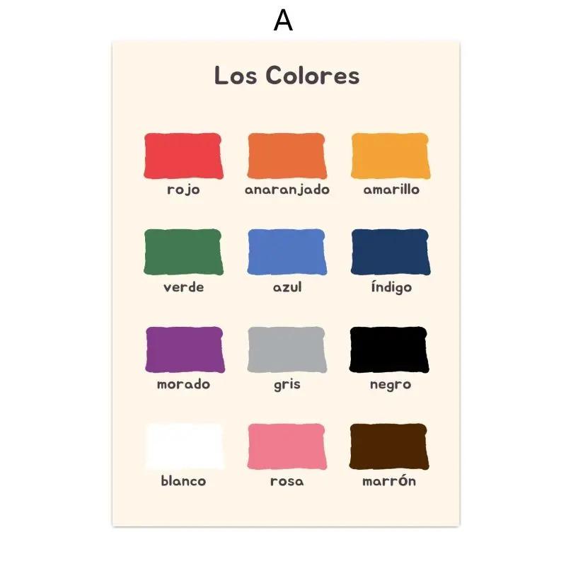 Boho Wandkunst Zahlen Alphabet Lernposter Spanisch Pädagogische Poster und Drucke Kinder Kleinkind Spielzimmer Dekor Leinwandmalerei