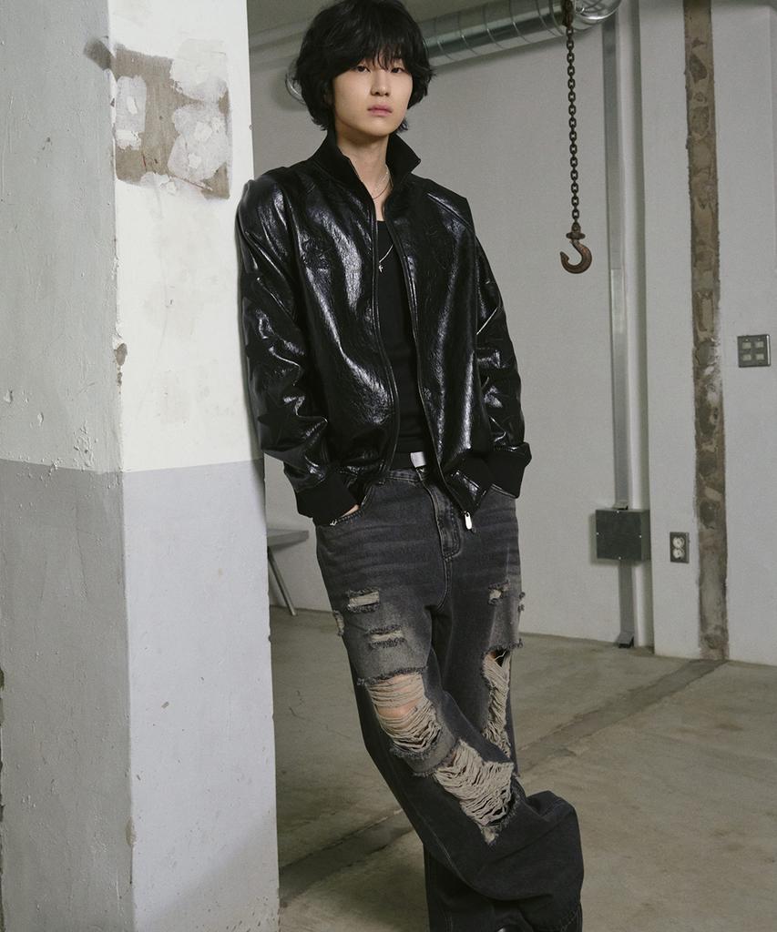 Travel Star Sleeve Synthetic Leather Jacket Black