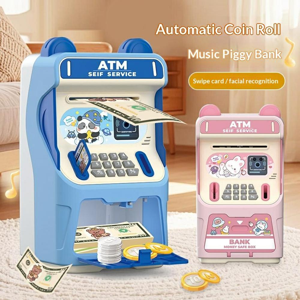 24529A Kids Auto-Roll ATM Money Musical Piggy Bank Gift Electronic Password Lock Deposit/Withdraw Toy