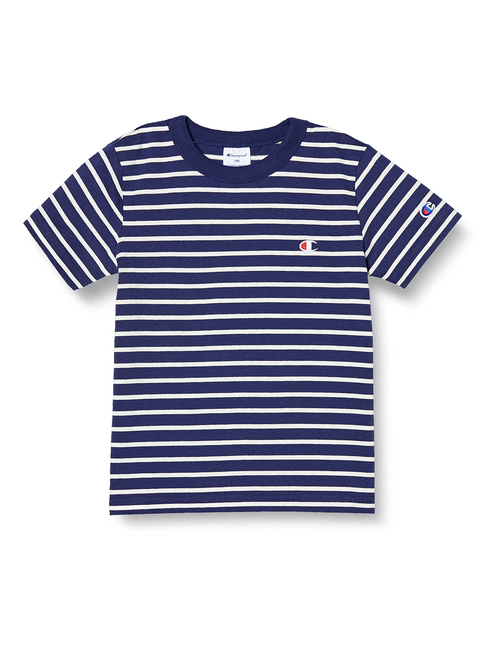 

Champion Short Sleeve Crew Neck Size 140 Kids T-Shirt, 100% Cotton, One-Point Logo, Basic, Navy, CK-X303,