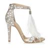 Fashion Women Sandals Summer Sexy Pumps Rhinestone Zipper Feather High Heel Apricot Women Wedding Pumps Shoes Size 34-43