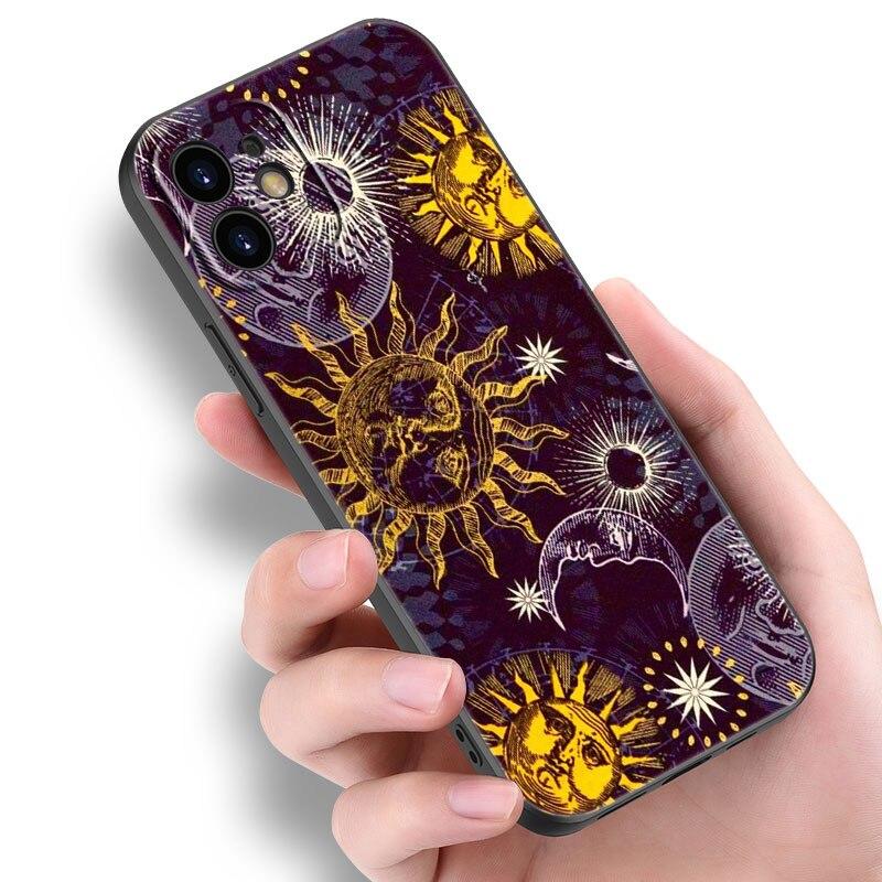 Funny Sun Moon Face Phone Case For Apple iPhone 14 13 12 Mini 11 Pro Max 7 8 XR X XS 7 8 Plus SE 2020 2022 Black Cover