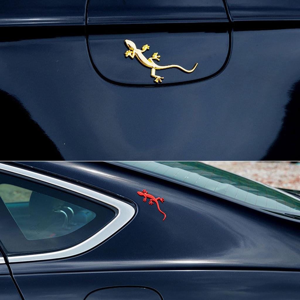 Ginhkok 3D Gecko Car Metallic Easy To Apply To Curved Wall Lucky Gecko Decal Animal 3 Colors Stickers, Accessories, Exterior, Design, Surfaces, Decor,