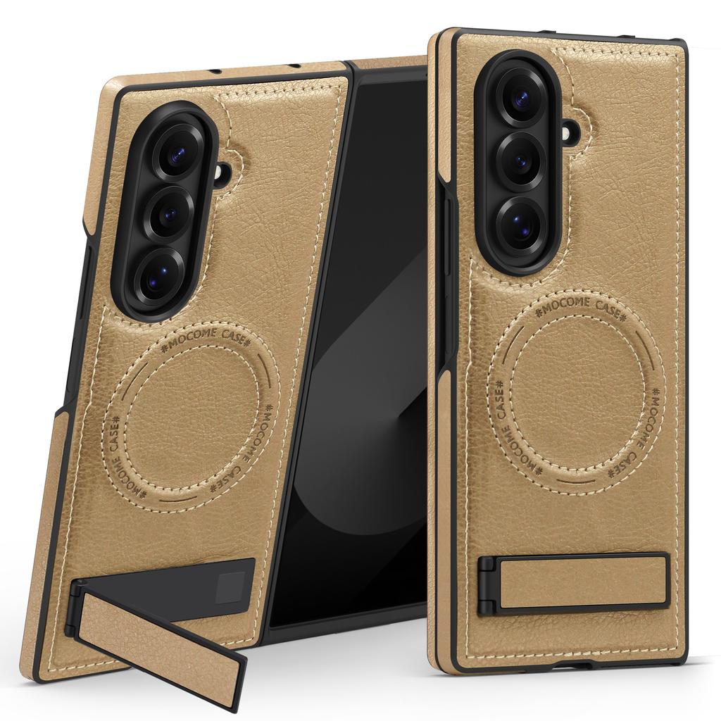 For Samsung Galaxy Z Fold7 5G Case Compatible with MagSafe Kickstand Leather Phone Back Cover