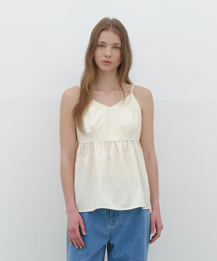 CLUNY Summer Strap Shirring Peplum Blouse - Cream Butter