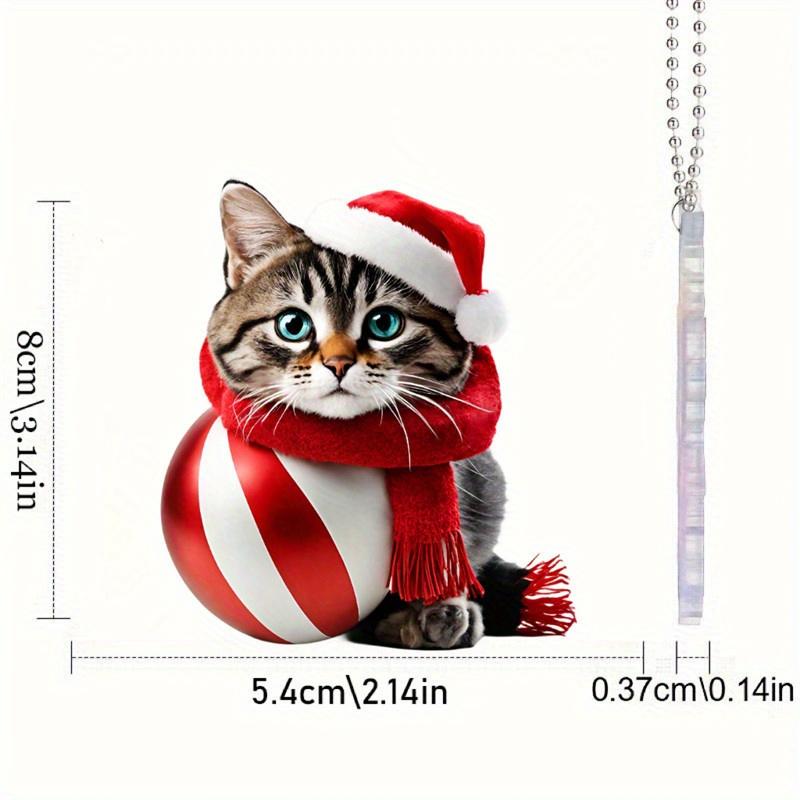 1 buc. Pandantiv pentru brad de Crăciun cu pisică de desene animate - Ornament suspendat - Decor 2D plat acrilic pentru oglinda retrovizoare pentru mașină