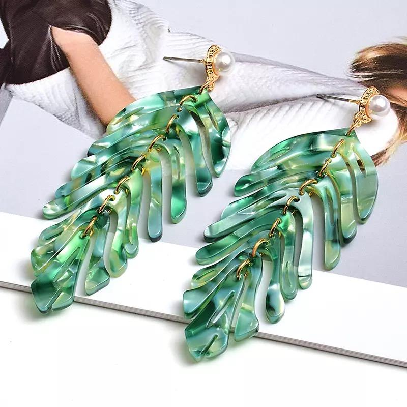 Big Geometric Tassel Resin Korean Fashion Statement Acrylic Hawaii Leaf Pearl Drop Earings Trend Jewelry for Women 2021