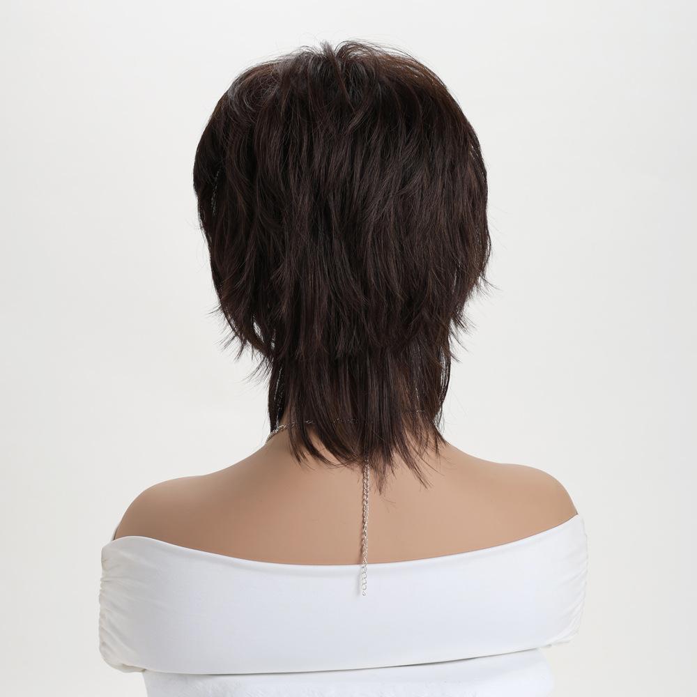 Kurze dunkelbraune Pixie-Schnitt-Perücken für Damen Synthetische geschichtete Highlight-Perücken mit Pony Natürliches Kunsthaar