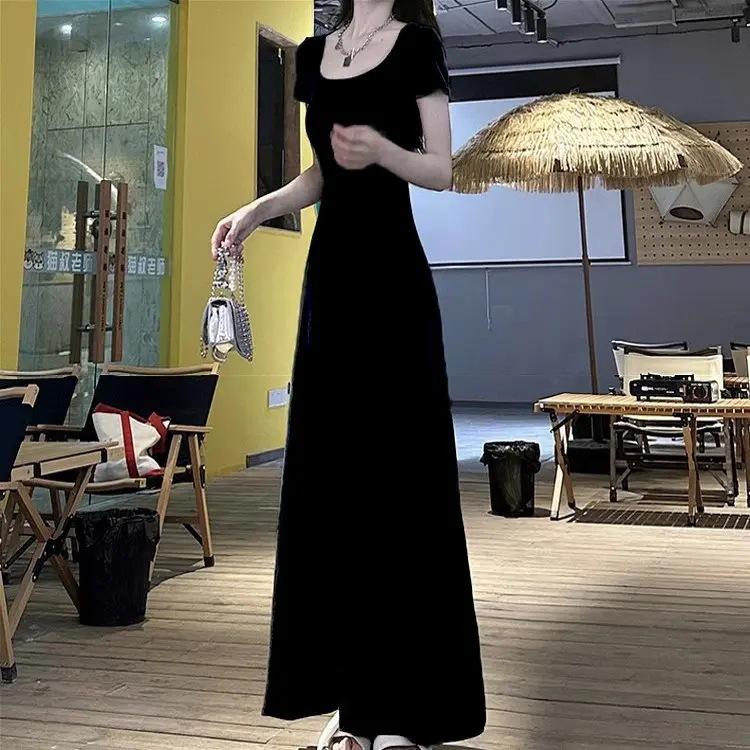 High-end black waist and thin tall a-word dress for children's summer new French temperament dress