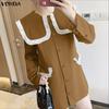 VONDA Women Elegant Big Lapel Neck Long Sleeve Stitching Casual Mini Dress
