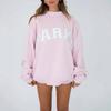 Damen Kapuzenpullover mit Stehkragen, langen Ärmeln, lockerem Schnitt, Buchstabenstickerei, Rosa, Lässiges Oberteil