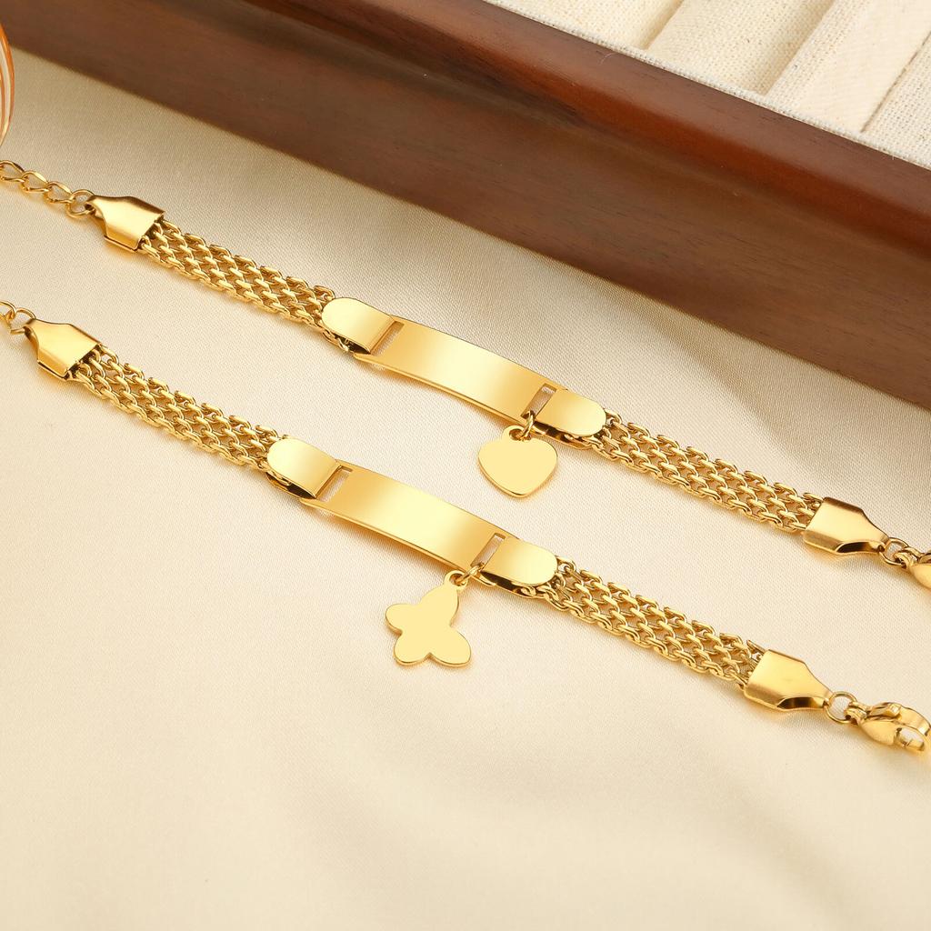 Free Engraving Stainless Steel Custom Bracelets Name Date Gold Color Heart Butterfly Shape For Baby Child's Birthday Gift