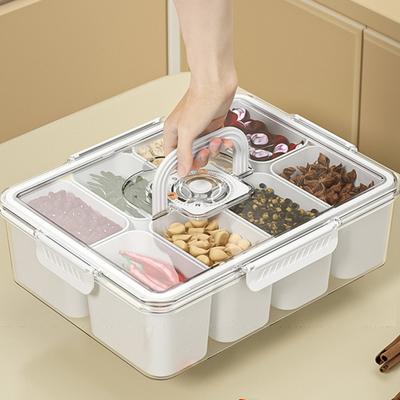 Dóza na salát Crisper Snack Box s víkem 8 přihrádek Skladování příborů Potravinářské přenosné madlo Nádoba na jídlo na ovoce Ořechy Párty