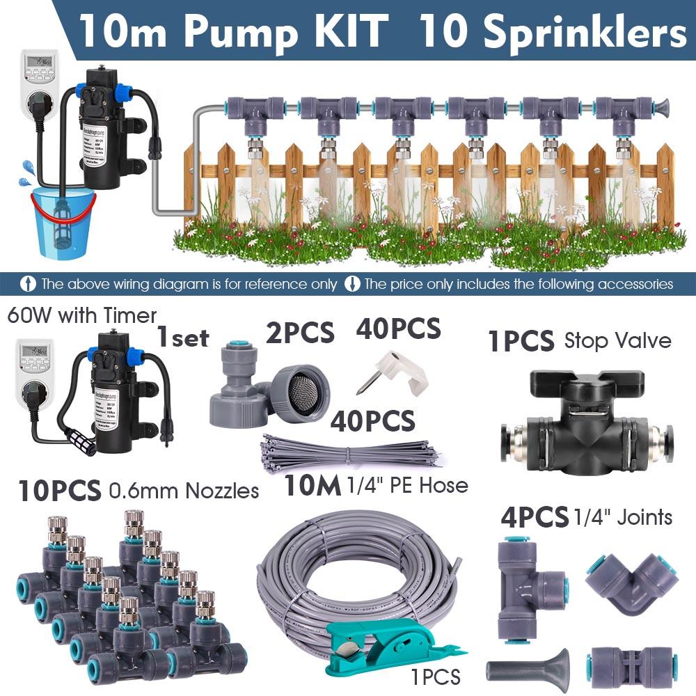 1/4″ 4/6mm 60W Self-priming Pump Misting Cooling System 0.6mm Atomizer Sprayer Slip Lock Nozzle Joint Outdoor Garden Irrigation