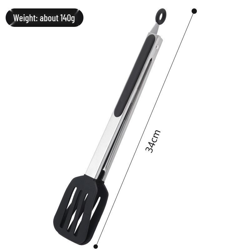 Silicone & Stainless Steel Heat-Resistant Food Tongs with Stand, 9" & 12" for BBQ, Steak, and Bread.