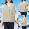Women Fall Winter Waistcoat Sleeveless V Neck Single Breasted Thick Padded Warm Solid Color Casual Windproof Soft Lady Vest Coat